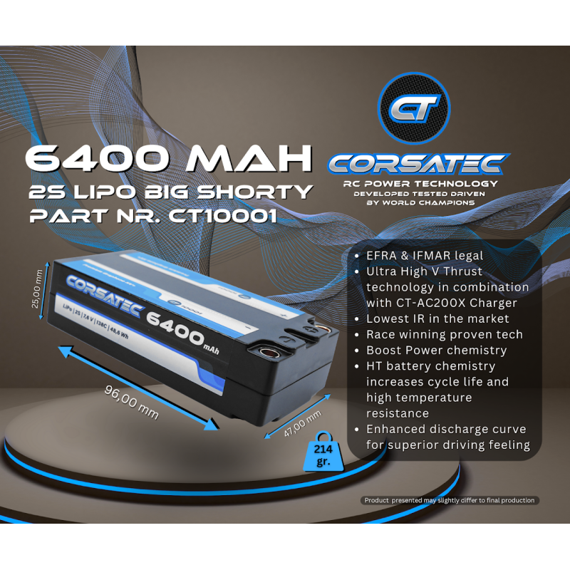 Corsatec Graphene HV+ Lipo 2s shorty 6400mah - CORSATEC - CT10001